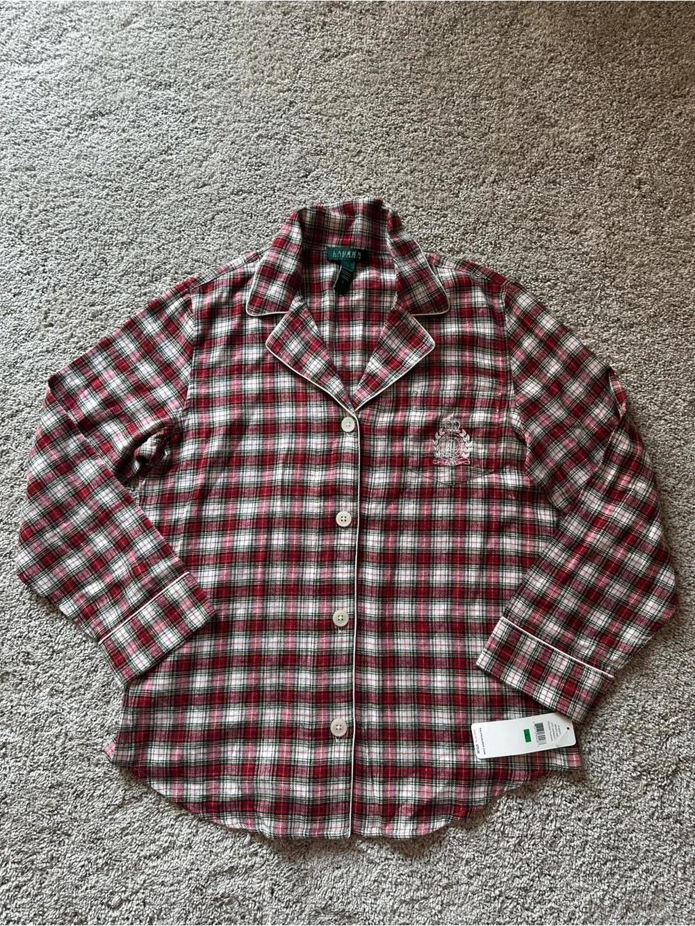 Lauren Ralph Lauren Burgundy and White Plaid Button-Front Pajama Set